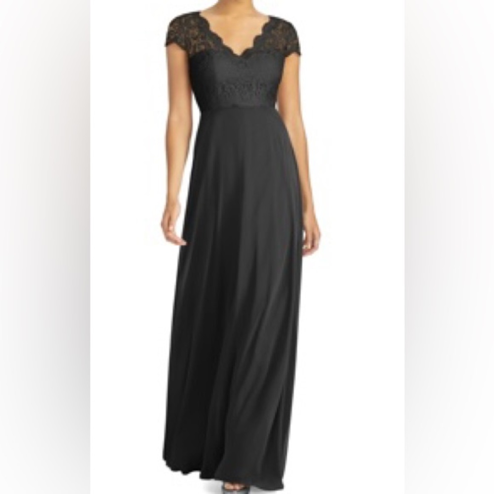 Dessy Collection Vivian Diamond long black lace top evening gown
